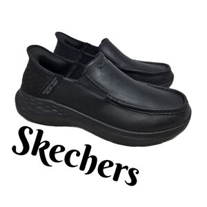Skechers Mens Slip In Loafers Sz 10 Relaxed Fit Black Leather Parson-Oswin